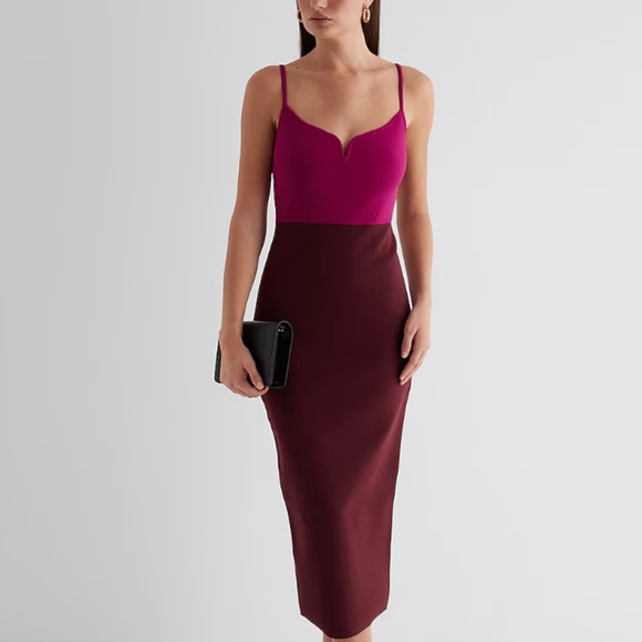 Body Contour Color Block V-Wire Sleeveless Midi Sweater Dress - Picture 1 of 6